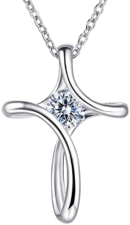 NINAMAID Cross Necklace for Women 925 Sterling Silver Birthstone Necklace for Women with Diamond Sideways Birthstone Jewelry Birthday Gifts for Women
