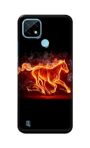 Image of PRINTFIDAA Printed Hard Back Cover Case for Realme C21 Back Cover (Fiery Horse) -112