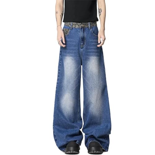 Men's Rhinestone Washed Distressed Jeans, Y2K High Street, Loose Straight Wide Leg Denim Pants4