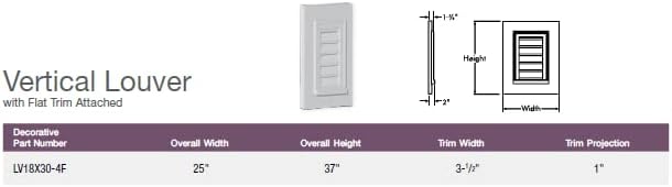 Dimensional drawing of the Fypon Vertical Louver