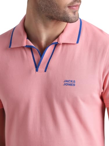 Image of Jack & Jones Men Solid Polo Collar Cotton Slim Fit T-Shirt