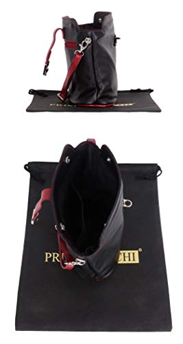 Primo Sacchi Italian Soft Leather Black & Red Hand Made Small Cross Body Shoulder Bag Handbag Purse #TOP3