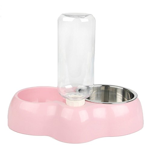 Langdy Comedero para Mascotas Gatos Perros comedero Cuencos Bone-Shaped Doble Cuencos Mascotas Agua Potable alimentador alimentaci os Alimentos Botellas de Agua Inoxidable (Azul)