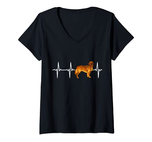 Womens Golden Retriever Heartbeat Love My Dog V-Neck T-Shirt, Black