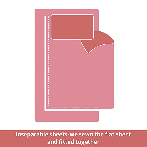 Hombys Combed Easy Bunk Bed Bedding Sheet Set For Kids Twin Size -Inseparable Flat Sheet And Fitted Sheet With Pillowcase, Ultra Soft-Deep Pocket With Ealstic Band (Pink, 51"X63") #TOP1