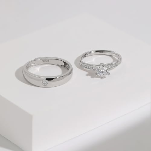 Meissa Alianza Anillos de Pareja Ajustables Plata de Ley 925 Anillo de Compromiso para Él y Ella Mujer con Circonita 0,44ct Regalo San Valentín Cumpleaños Navidad (Juego de dos anillos) - imagen 4