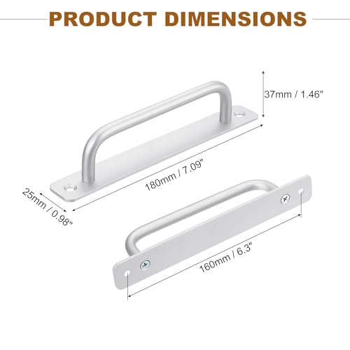 Image of uxcell 6Pcs Barn Door Handles, 160mm / 6 Inch Hole Center Sliding Gate Door Pull Handle Aluminum Alloy Cabinet Handles with Base and Screws for Kitchen Bathroom Wardrobe Closet (Silver)