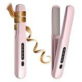 Cordless Hair Straightener, Portable Flat Iron 4 Temperature Options and 20S Fast Heating, Long-Life Battery Ceramic Hair Straightener, Travel Size USB Rechargeable (Pink)