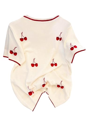 Image of RoseSeek Women's Bow Print Short Sleeve Round Neck Oversized Tops Basic Loose Fit Drop Shoulder Tees for Summer