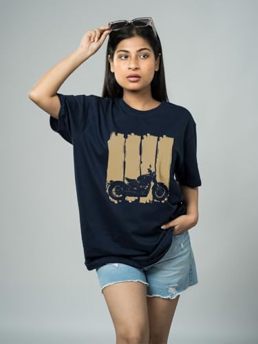 Image of T-Shirt for Men - 100% Cotton Ladakh Motorcycle Rider Half Sleeve Round Neck Graphic Print | Regular & Oversized Fit | 180 /220 GSM | S-5XL | Black, Navy Blue, Olive, Red, White