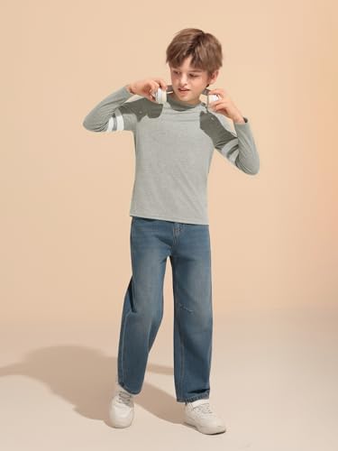Image of Haloumoning Boys Long Sleeve Shirts Kids Crewneck T Shirts Casual Striped Tops Tees 5-14 Years