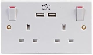 STATUS Plug Socket UK | Double Socket with Double USB Plug | White Plastic | 13A Double Switched Wall Socket | S2G13A2USBSWS4