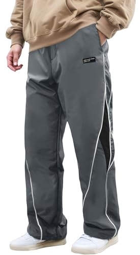 Image of FEOYA Baggy Sweatpants Mens Y2K Wide Leg Joggers Acitve Streetwear Elastic Waist Parachute Pants with Pockets Grey XL