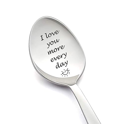 Couples Gifts Spoon for Boyfriend Girlfriend I Love You More Every Day Gift Spoons for Grandma Son Christmas Valentine's Day Gift for Husband Wife Coffee Tea Lovers Gifts Spoon