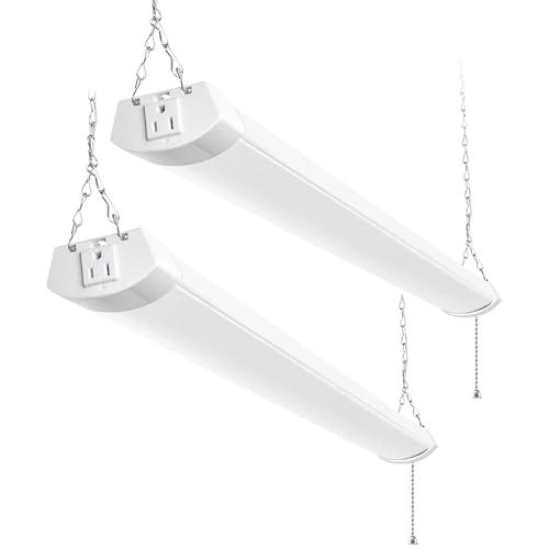 hykolity 4FT 70W LED Shop Light Linkable, 8000lm(300w Equivalent), 5000K Utility Shop Lights for Garages, Workshops, Basements, Hanging or FlushMount, with Power Cord and Pull Chain, ETL,White, 2 Pack