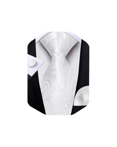 Image of DiBanGu Mens Paisley Tie Sets Silk Jacquard Woven Floral Necktie and Pocket Square Cufflinks Wedding Business Party