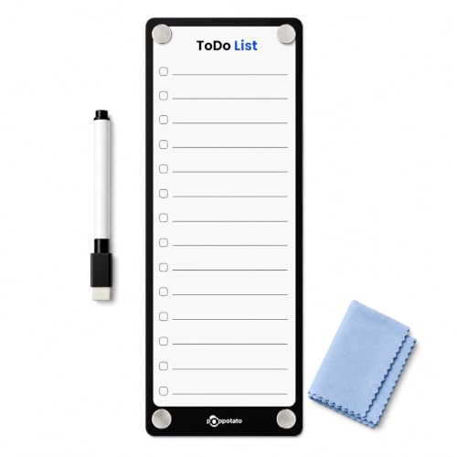 Image of Magnetic Planner Board for Fridge - ToDo List | 24x10 cm | Acrylic Writing Board for Kitchen Fridge, Notepad | Reusable Shopping List Board, Checklist with Pen - White