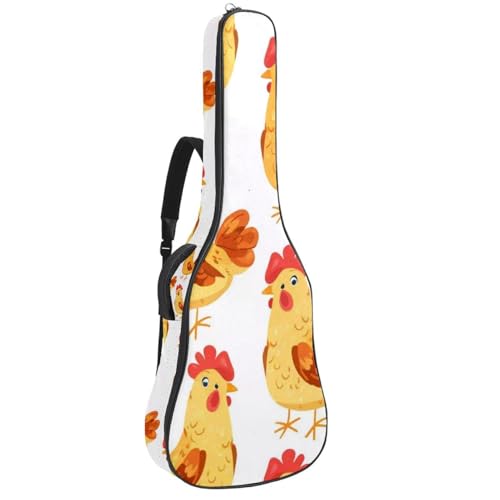 Sac pour guitare acoustique amusant motif poulet doré 42.9x16.9x4.7 in