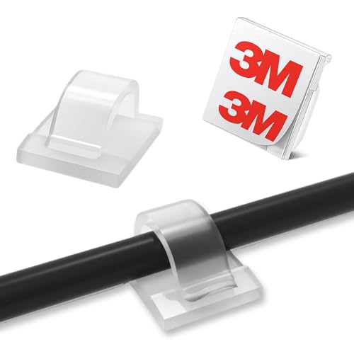 ERKO Kabelhållare självhäftande transparent 50 stycken kabelklämmor för kabelhantering, skrivbordstillbehör, perfekt för hem, kontor, hållare för ljuskedjor, 1,4 x 1,4 cm