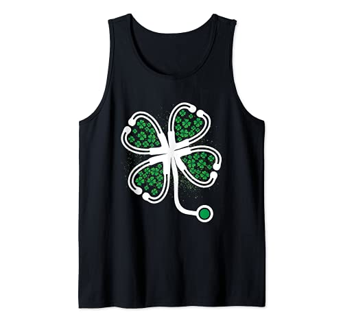 Estetoscopio de trébol para mujer enfermera St Patricks Day Lucky Camiseta sin Mangas