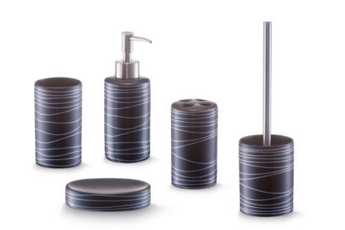 Urban Design Juego de 5 piezas de cerámica para baño con escobilla, dispensador de jabón y vaso para cepillos de dientes, color negro y gris Cover