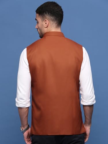 Image of SHOWOFFFF Men Solid Ethnic Nehru Jacket | Mandarin Collar Sleeveless Cotton NehruJacket for Mens | Slim Fit Regular Length NehruJackets for Men's
