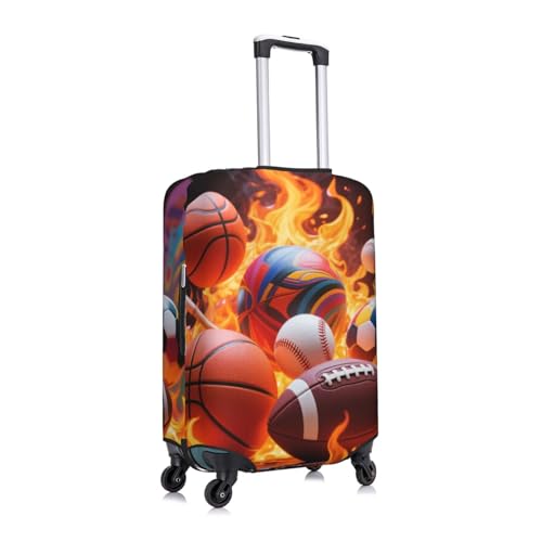 Zipper Closure Luggage Suitcase Protector Fits 18-32 inch Luggages, 3D Printed Fire Ball Soccer Basketball Baseball Football Sport Waterproof Elasticity Travel Luggage Suitcase Cover Baggage Protector3
