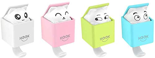 LuoCoCo Lot de 4 Animal Crochet Adhésif, Créative Chat Décor Enfant Plastique Crochets Porte Serviette Mur, 2kg(max) pour Salon, Salle de Bains, Cuisine, Clés, Sacs, Chapeaux (Rose, Vert, Blanc, Blu)