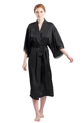 Natori ASHLEY Icon Robe w/Lace Length 49",BLACK,MEDIUM