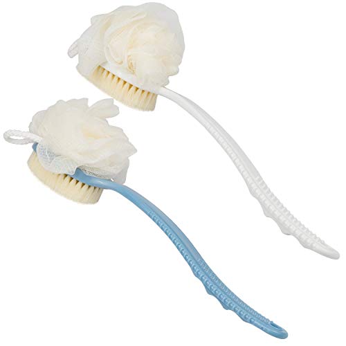 EAONE 2-Pack Shower Body Brush Set with Natural Bristles and Loofah Sponge for Exfoliating Skin
