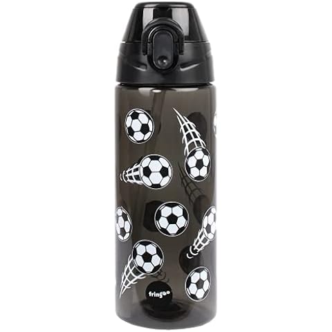 Fringoo Kids Water Bottle with Straw 100% Leakproof BPA FREE 600ml Bottle For School Nursery | Travel Bottle for Children | Sport Water Bottle (Football Black, 600 ml) Cover