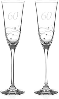 DIAMANTE Swarovski 60th Birthday or Anniversary Champagne Glasses  Pair of Crystal Champagne Flutes with Hand Etched 60 with Swarovski Crystals