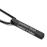 YUKOB Personalized 3D Bar Vertical Pendant Necklace - Custom 4 Sided Name Text Engraved Cuboid Stick Necklace Personalized Valentines Day Gifts for Men (Black)
