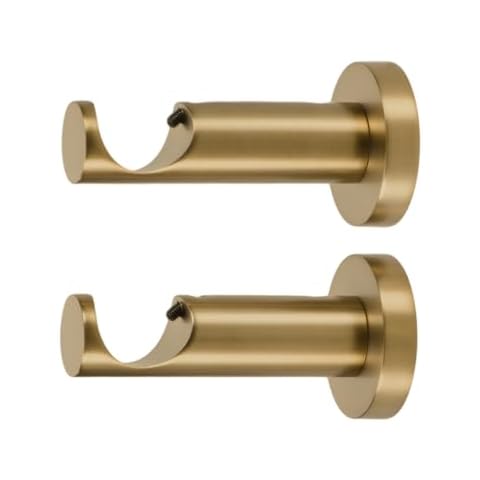 Ivilon Ceiling or Wall Mount Curtain Rod Brackets Holders for Curtain Rods of 7/8 and 1 Inch Diameter. Set of 2. Color Warm Gold Cover