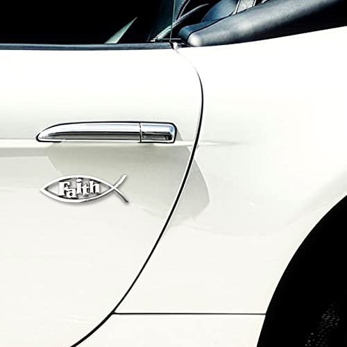 Image of Jesus Fish Christian Car Emblem - Chrome Silver Fish Emblem for Car & Truck Badge