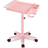 LKT COBTAC Salon Tray on Wheels Hair Extension Tray Cart Pink,Height Adjustable,with Blow Dryer Holder and Storage Platform