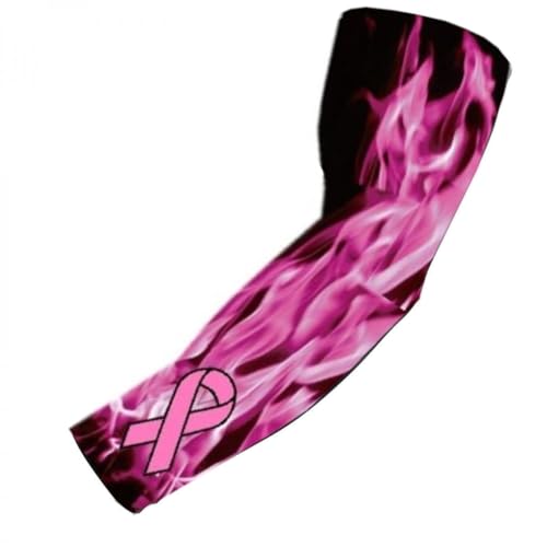 Power Energy Sports Pink Ribbon Breast Cancer Awareness Compression Arm Sleeve Flames