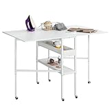 EROMMY Folding Sewing Cutting Table, for Large Fabric,Mobile Height Adjustable with Storage Shelves, Foldable for Home Office