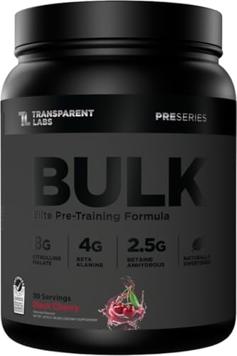 Transparent Labs Bulk Black Pre Workout - Clinically Dosed, Sugar Free Preworkout for Men and Women with Beta Alanine Powder, Citrulline Malate, & Caffeine - 30 Servings, Black Cherry