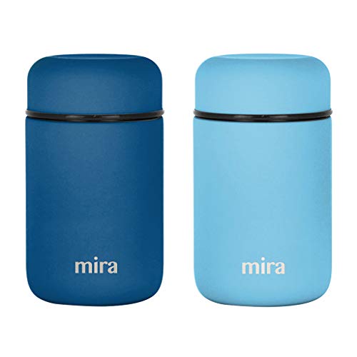 MIRA Lunch, Food Jar 2 Pack - Vacuum Insulated Stainless Steel Lunch Thermos - 13.5 oz - Set of 2 - Sky, Denim Blue