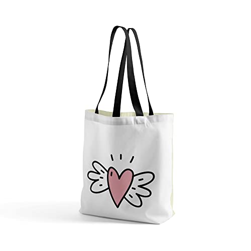 Questo Casa Sac à main imprimé avec poignées noires, sac de supermarché réutilisable, sac de courses lavable en machine, pliable, sac en tissu en toile, taille 48 x 55 cm Cover