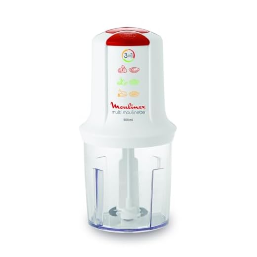 Moulinex AT710131 Mini Hachoir Électrique Multi Moulinette 3 en 1 Hacher Mixer Emulsionner Mayonnaise Viande Légumes Herbes Epices Fruits Secs 2 Vitesses 400W Blanc