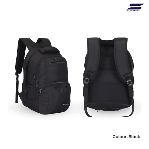 Image of Supasac EMPEROR Professional 39L Backpack for Office and Daily Carry Black | Water Resistant, Premium Polyester Laptop Backpack for Men and Women
