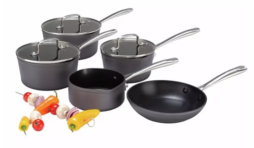 Image of 5 Piece Hard Anodised Aluminium Pan Set Non Stick Cookware Set with Glass Lids, Frying Pan, Saucepans & Milk Pan, Induction Suitable