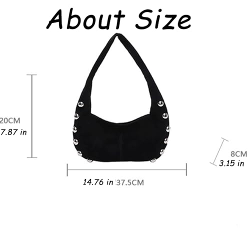 Suede Purse Studded Hobo Shoulder Suede Bag for Women Crescent Purse Soft Underarm Bag with Silver Ball Rivets Trendy Alt3
