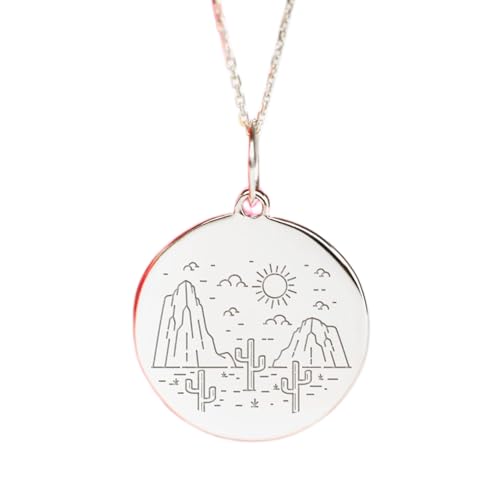 Collier pendentif pièce gravée Rocky Hills en argent 925, le cadeau unisexe idéal avec chaîne