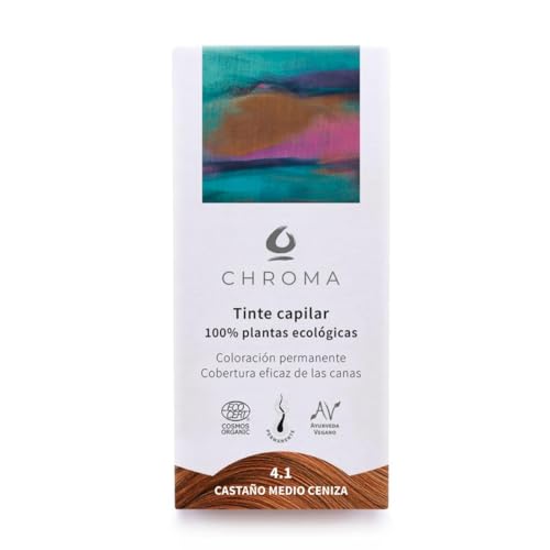 Tintes Chroma BIO Castaño Medio Ceniza 4.1 – 100g – Tinte Natural en Polvo sin Amoníaco – Reflejos Fríos – Cobertura de Canas – Vegano, Botánico y Suave para el Cabello
