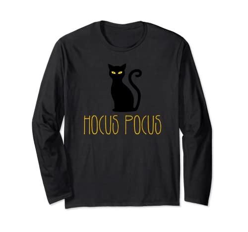 Funny Black Cat Hocus Pocus Halloween Ghost Cat Manche Longue