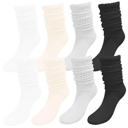 Pineeseatile Calcetines holgados para mujer, 4 pares de calcetines largos y holgados, suaves y gruesos apilados, elásticos de tubo alto para mujer
