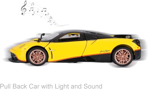 Image of Alloy Diecast Metal Cars Model Collectible Pagani Huayra Dinastia 1:32 Pull Back Vehicle Toy for Kids Boys Girl Gift (Yellow)